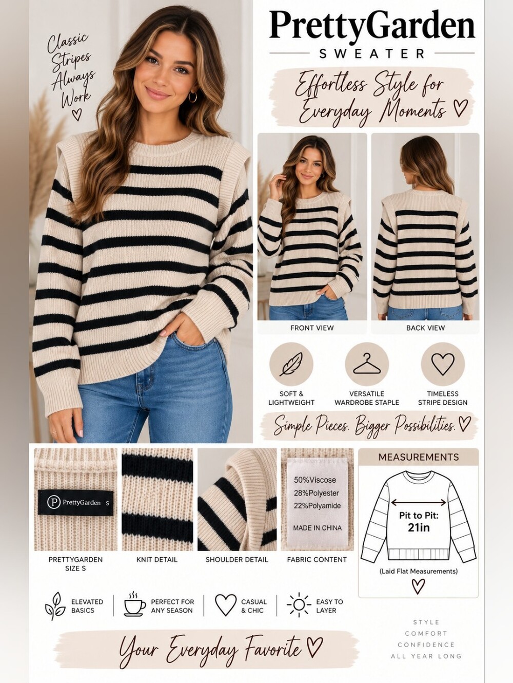 Pretty Garden Cream and Black Striped Sweater